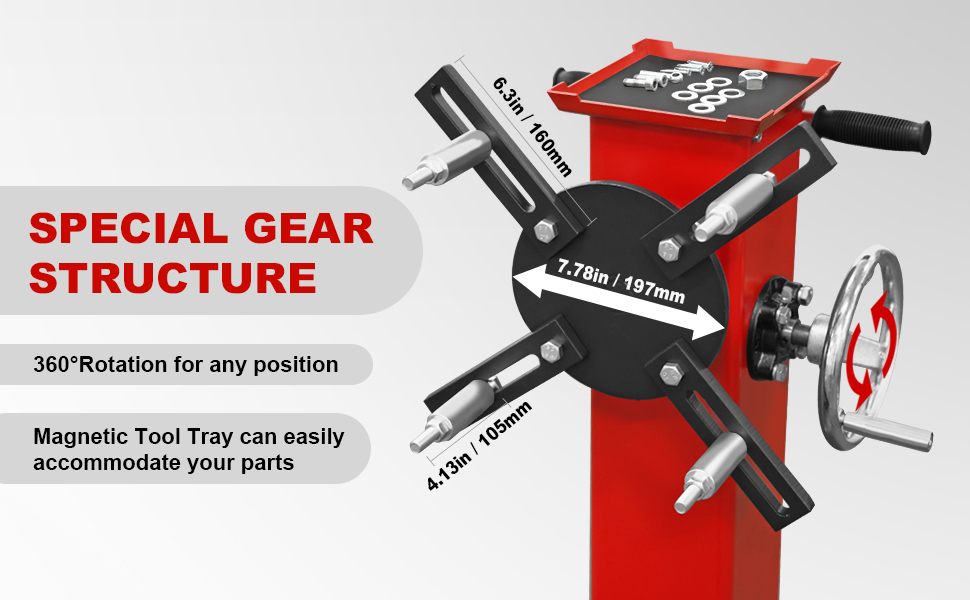 Rotating Engine Stand Mount Removable Oil Pan, Turbine Turntable, Magnetic Tool Tray, 2 Brake Wheels
