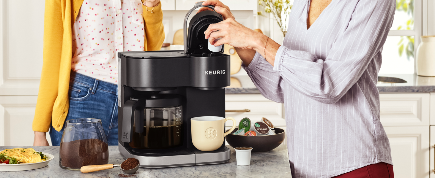 k-duo, keurig k-duo coffee maker, coffeemaker, coffee machine, brewer, carafe brewer, ground coffee