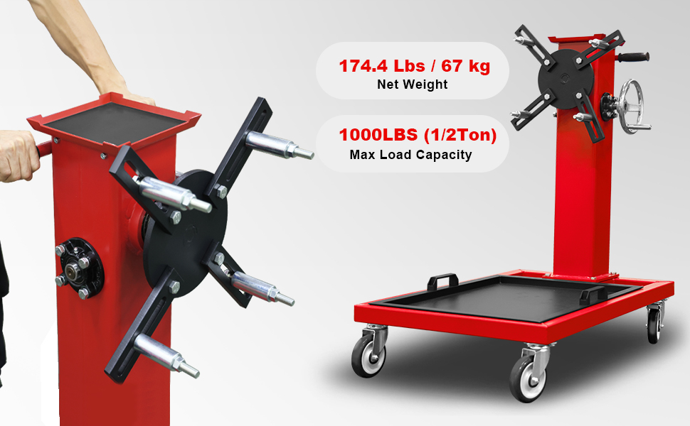 Rotating Engine Stand Mount Removable Oil Pan, Turbine Turntable, Magnetic Tool Tray, 2 Brake Wheels