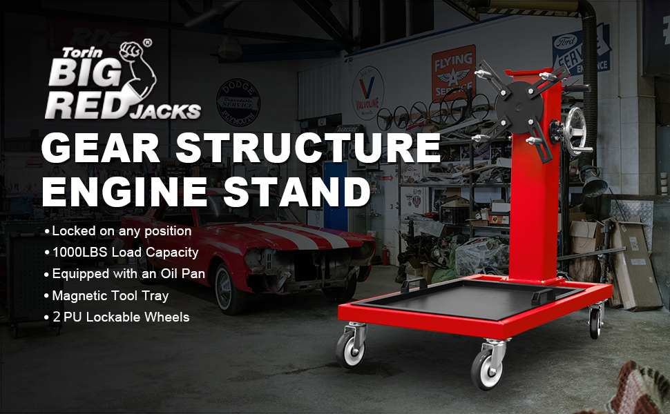 Rotating Engine Stand Mount Removable Oil Pan, Turbine Turntable, Magnetic Tool Tray, 2 Brake Wheels