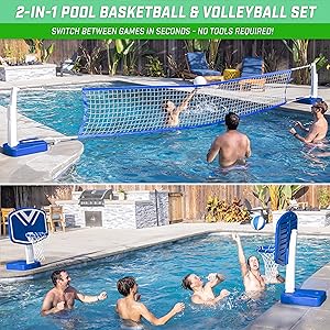 2-in-1 pool basketball and volleyball, gosports,